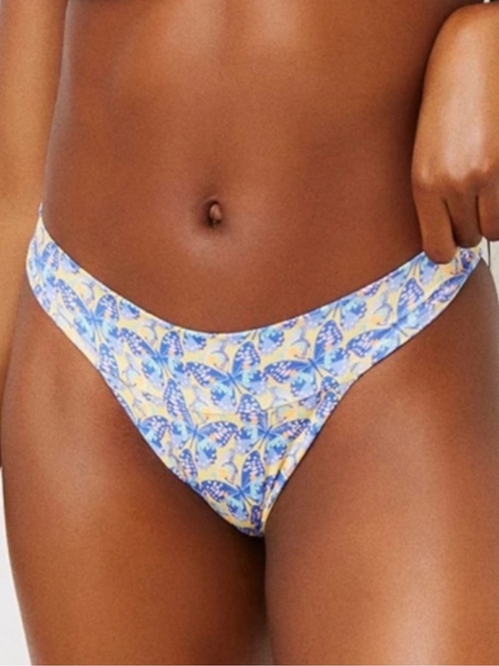 Frankies Bikinis Floral Bikini Bottoms Blue Yellow Cheeky Swim Medium